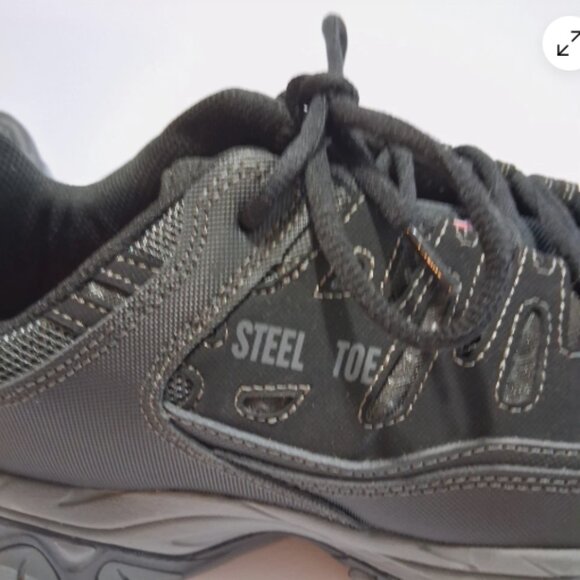 Skechers Men’s Work Shoes Sz 9 Steel Toe Black Leather Memory Foam low top - Picture 3 of 9